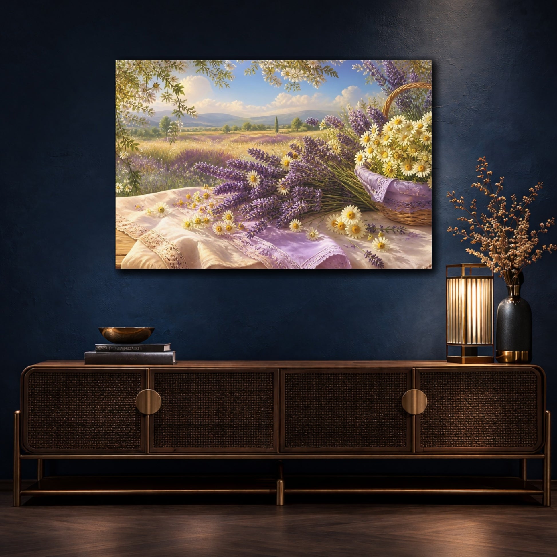 Mockup 4. Sunlit Lavender & Daisies shown as canvas print