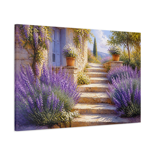 Main Mockup. Sunlit Lavender Steps shown as canvas print