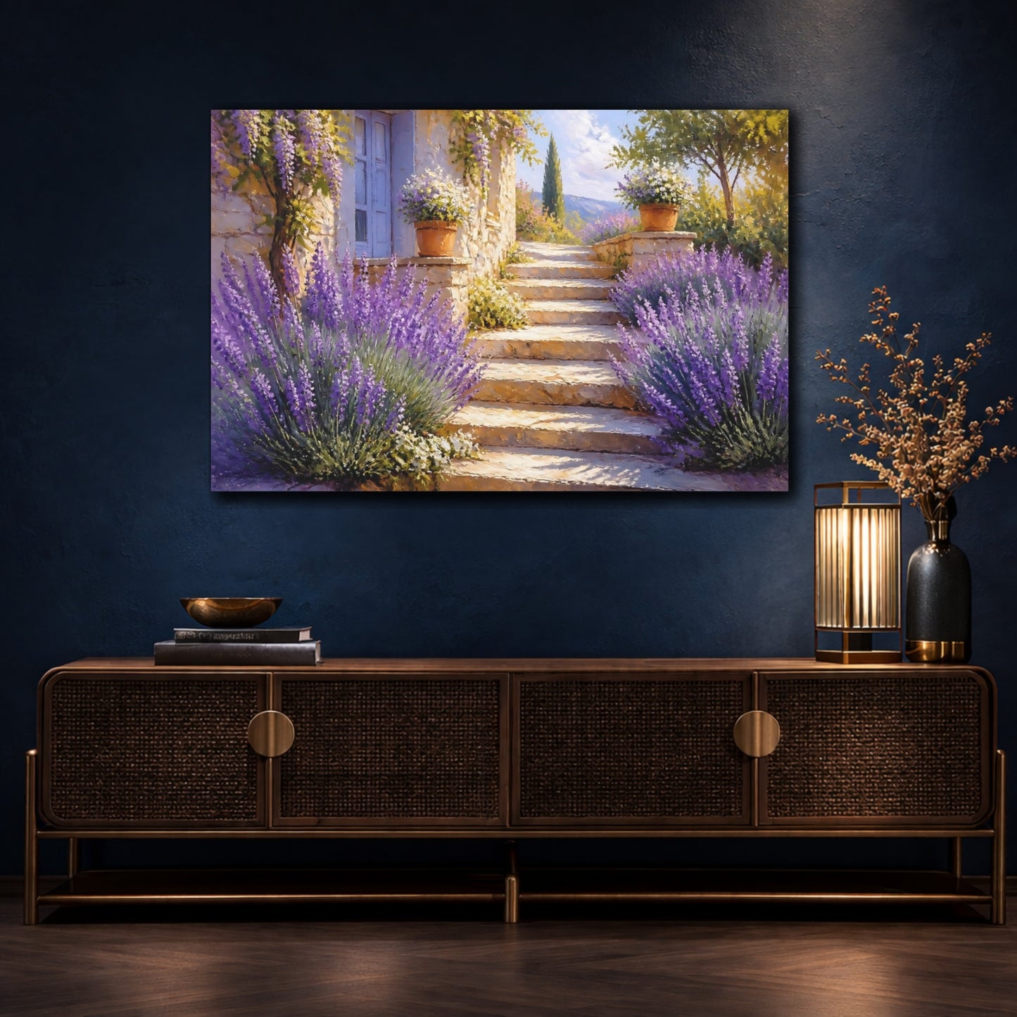 Mockup 4. Sunlit Lavender Steps shown as canvas print