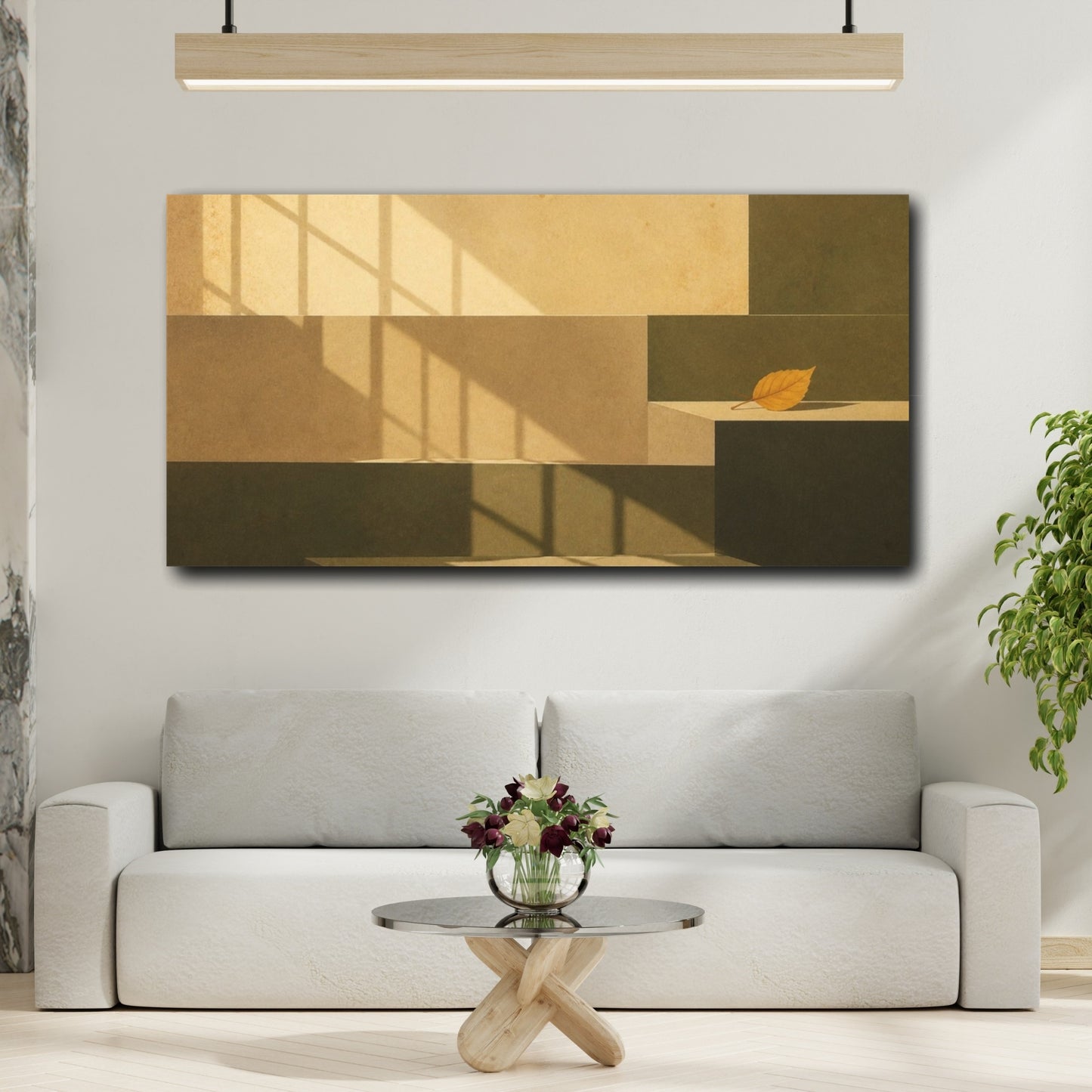 Mockup 2. Sunlit Leaf On Ledge shown as canvas print