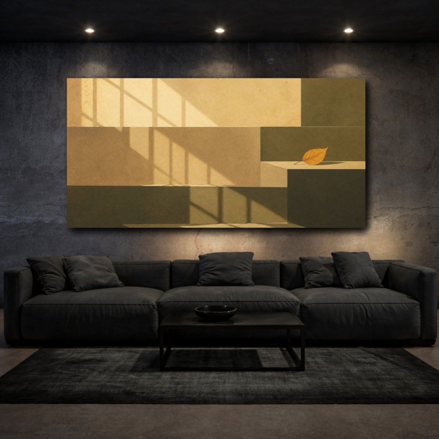 Mockup 3. Sunlit Leaf On Ledge shown as canvas print