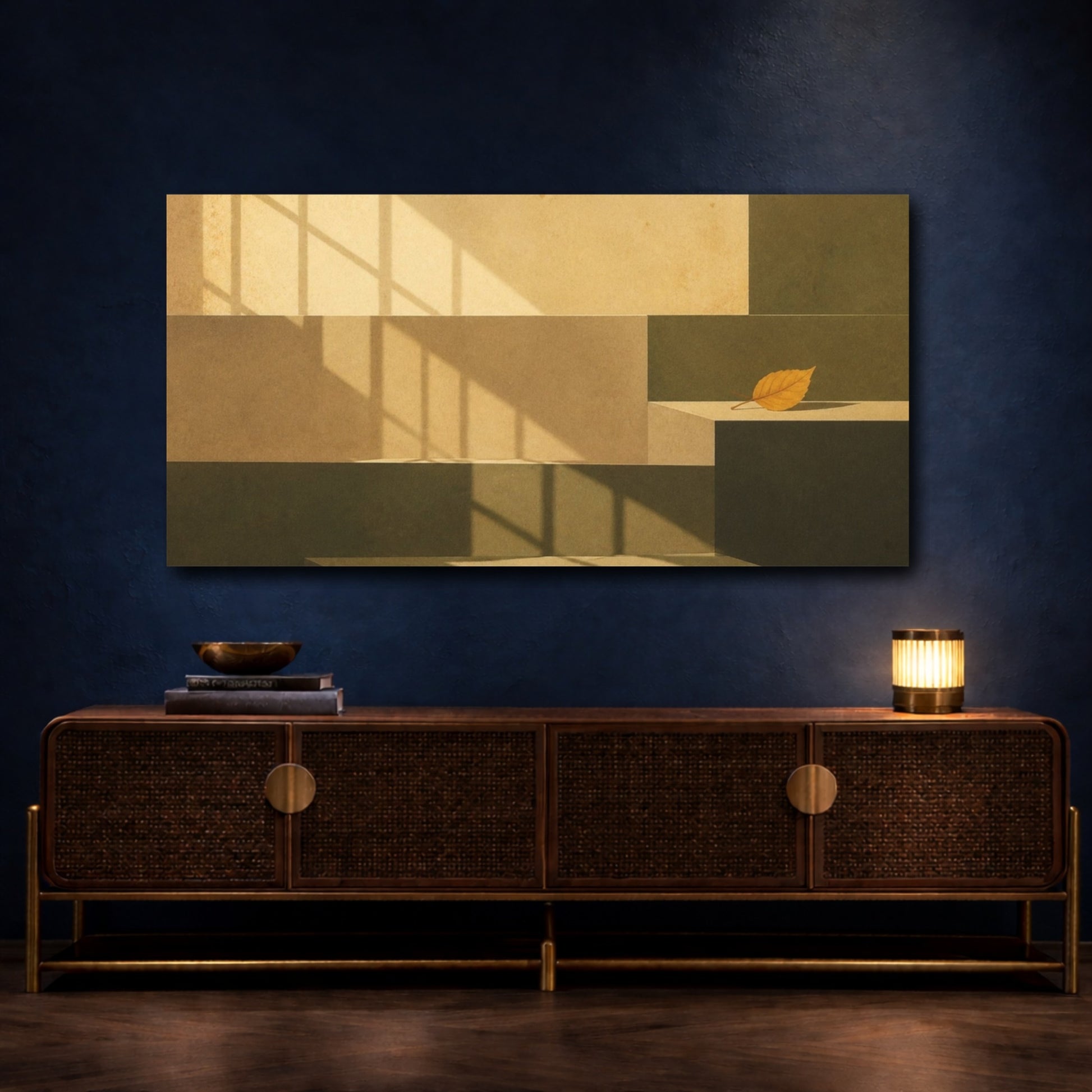 Mockup 4. Sunlit Leaf On Ledge shown as canvas print