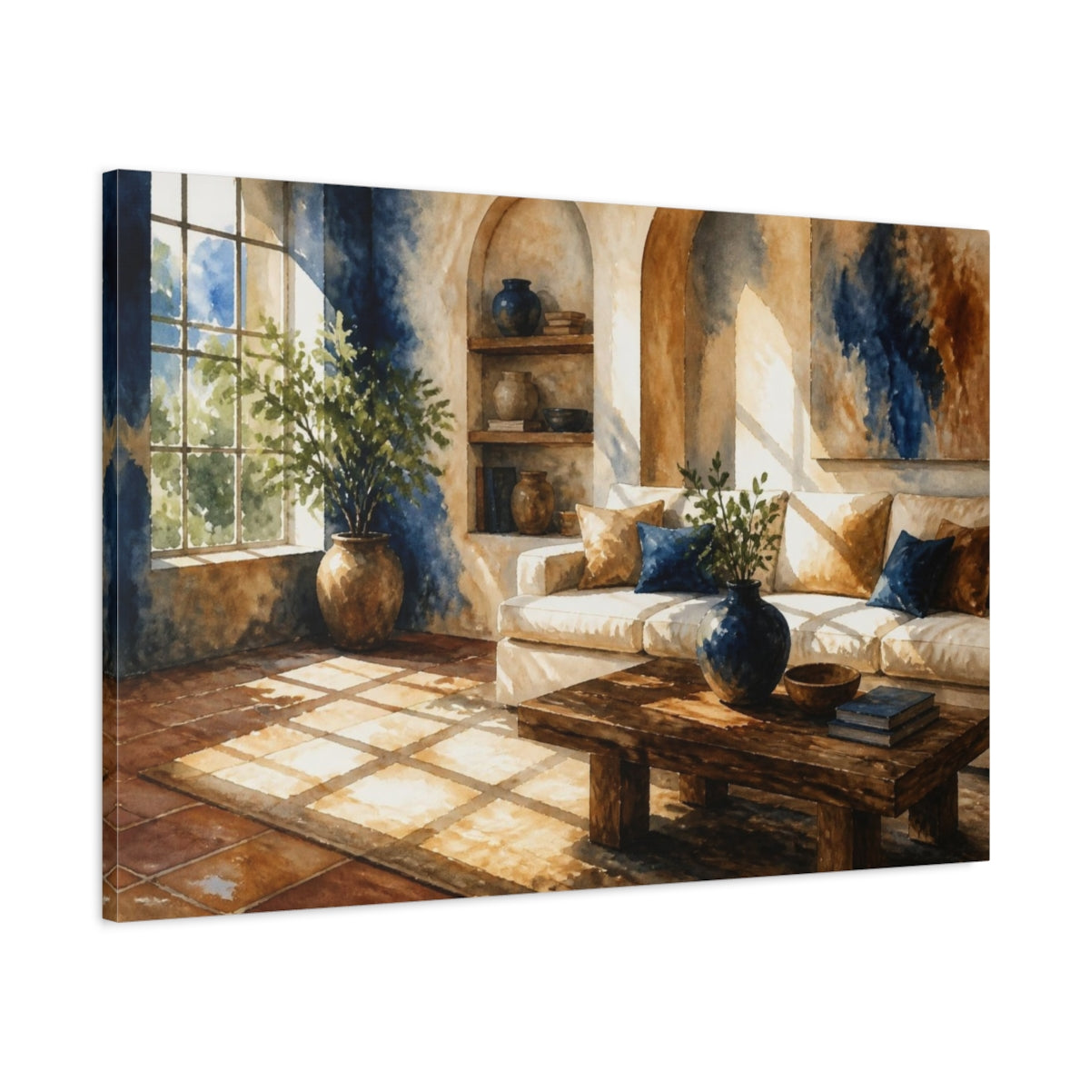 Main Mockup. Sunlit Living Room Sofa shown as canvas print