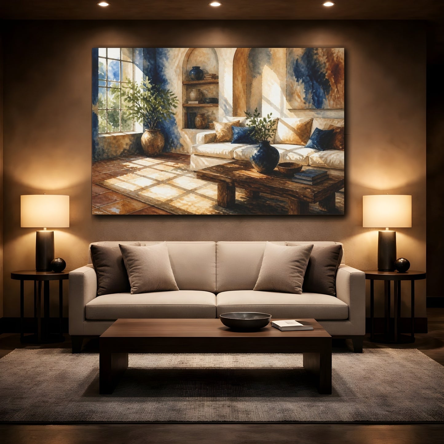 Mockup 2. Sunlit Living Room Sofa shown as canvas print