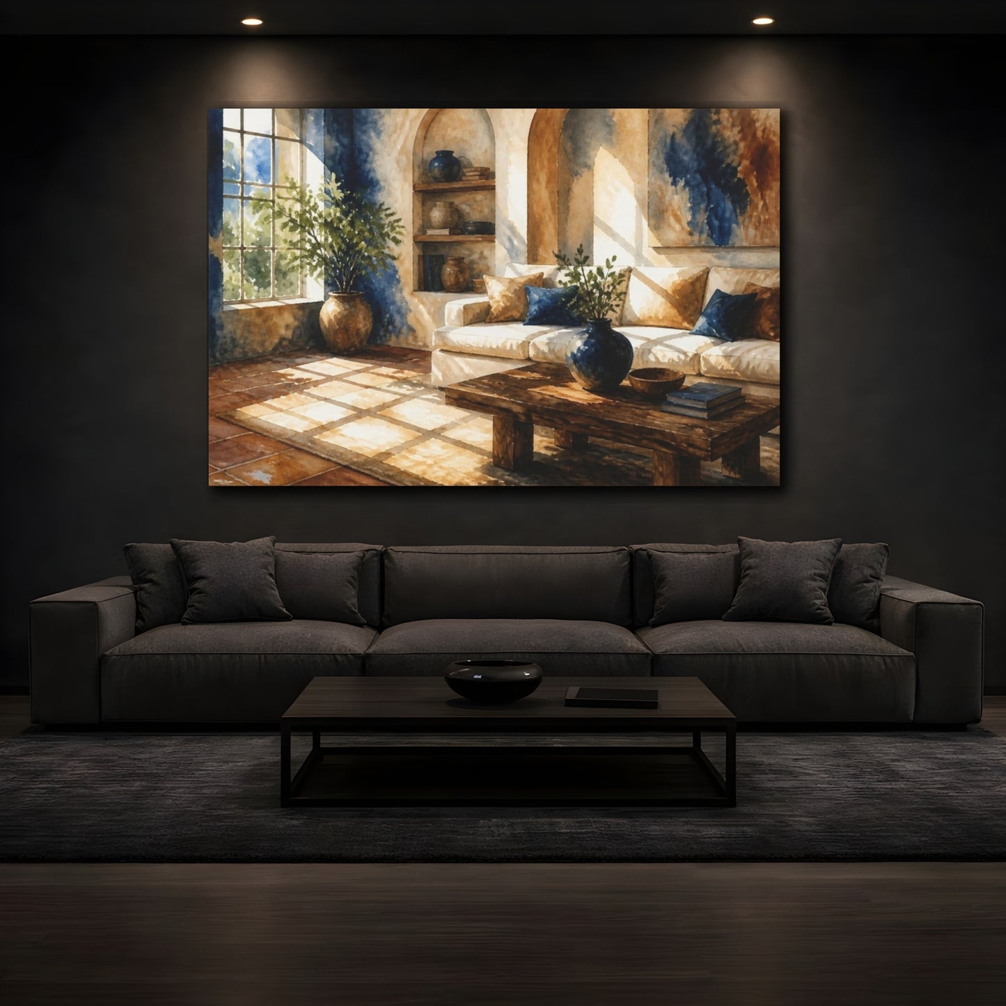 Mockup 3. Sunlit Living Room Sofa shown as canvas print
