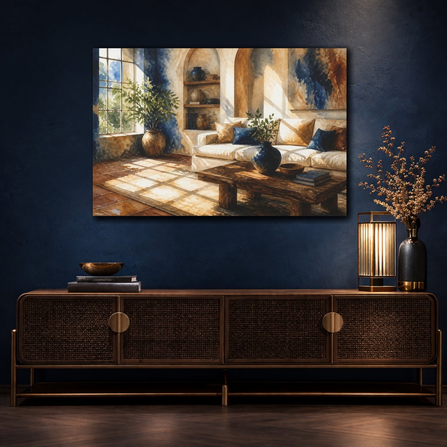 Mockup 4. Sunlit Living Room Sofa shown as canvas print