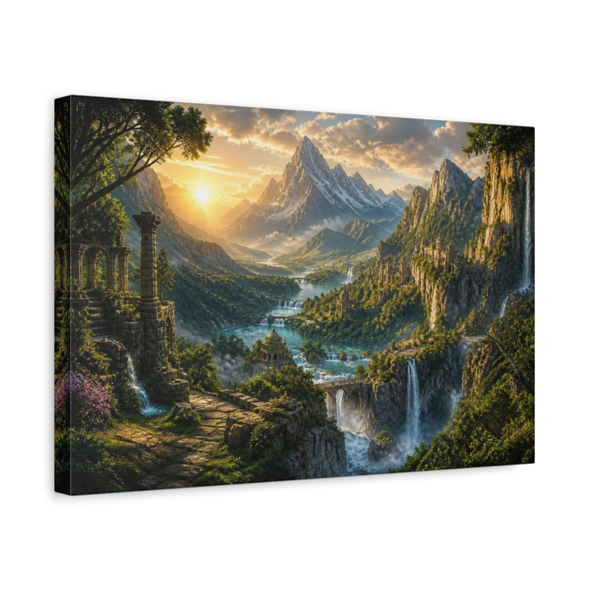 Side Mockup 4. Sunlit Mountain Landscape shown as canvas print