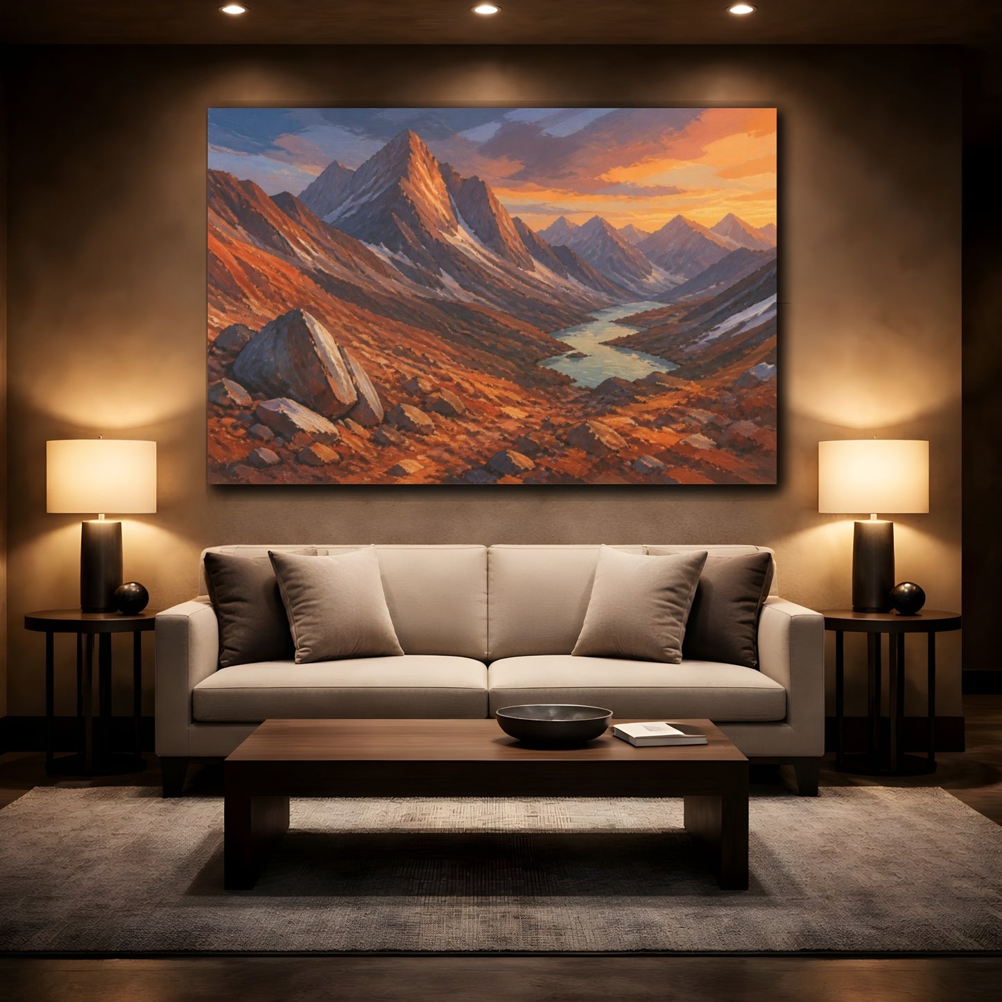 Mockup 2. Sunlit Mountain Pass shown as canvas print