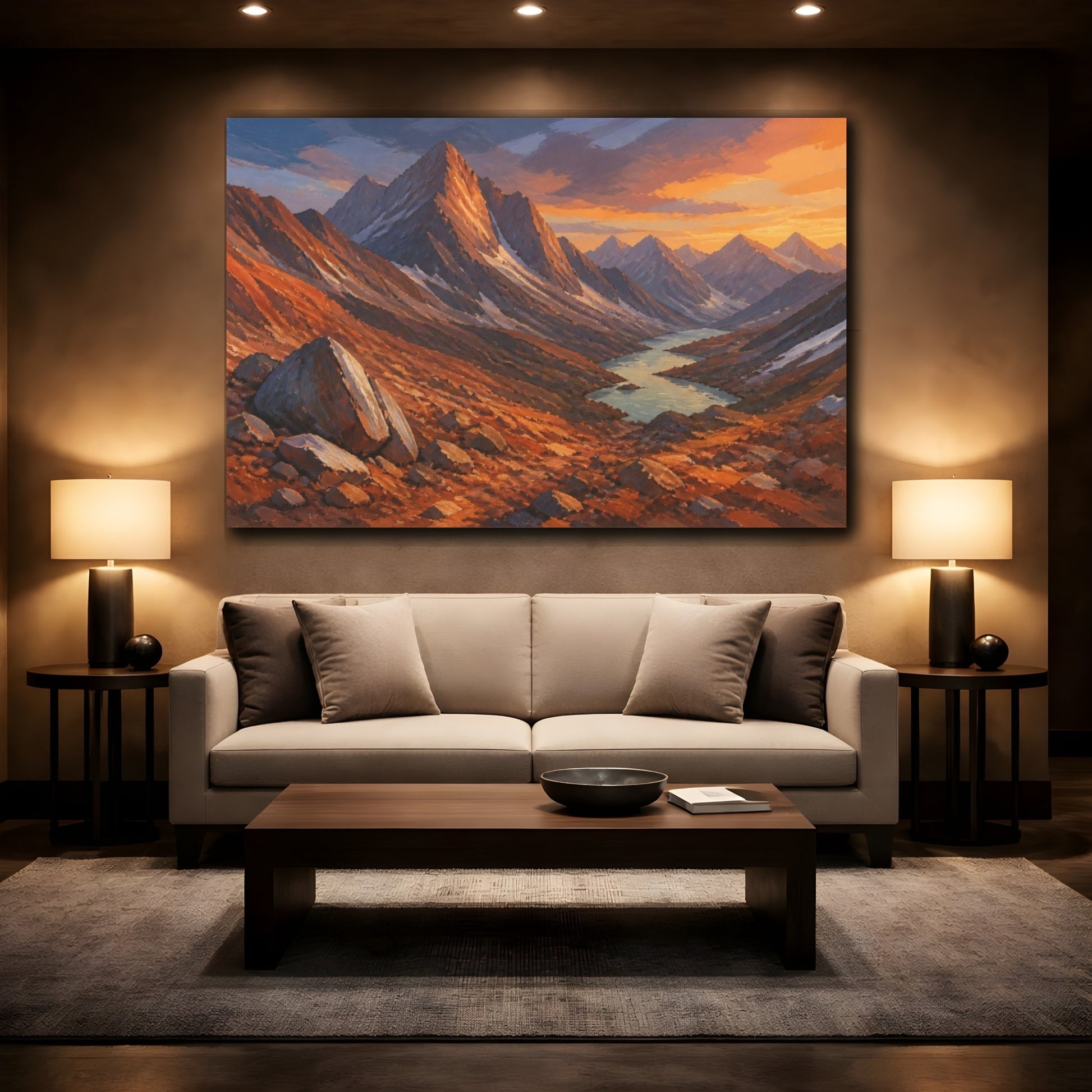 Mockup 2. Sunlit Mountain Pass shown as canvas print