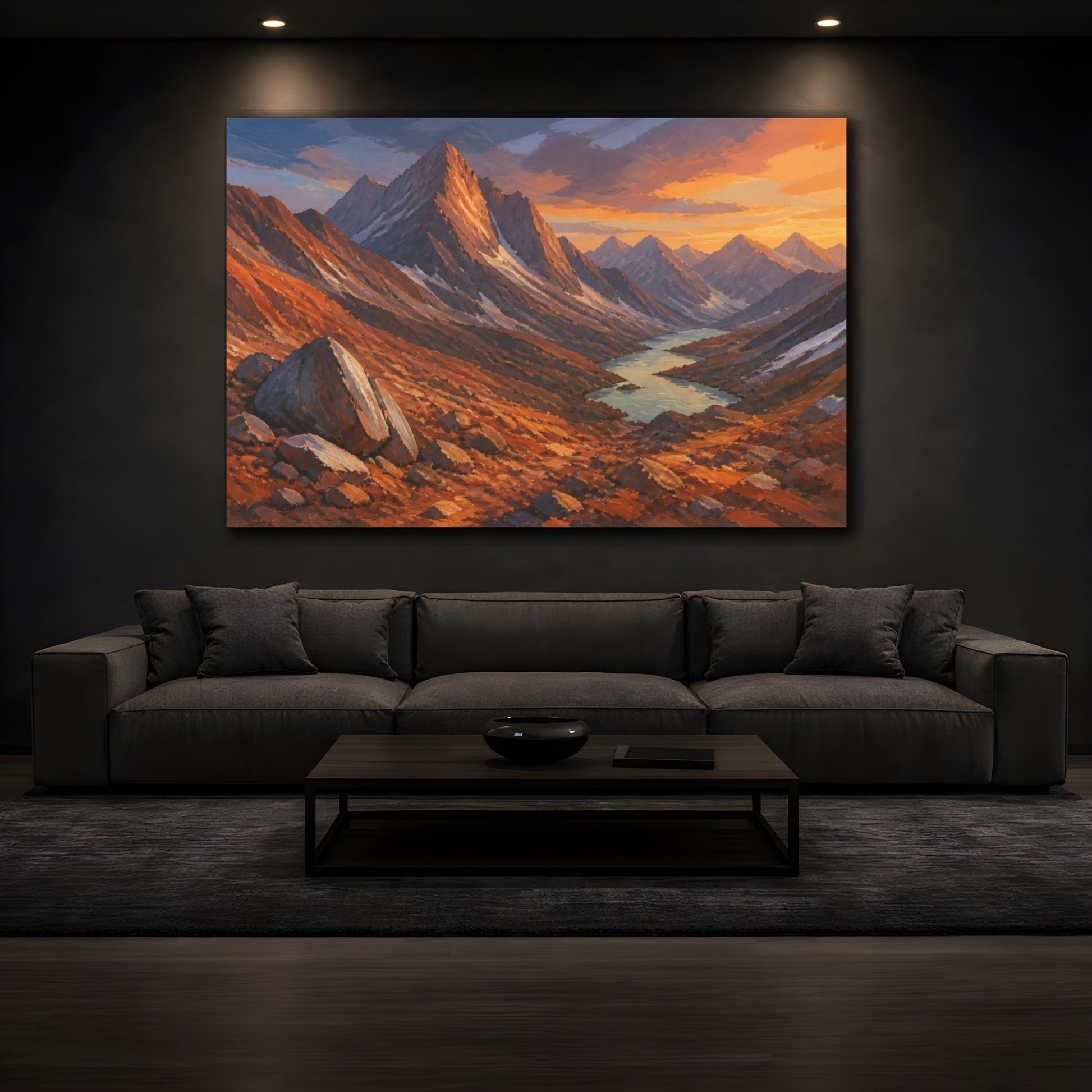 Mockup 3. Sunlit Mountain Pass shown as canvas print