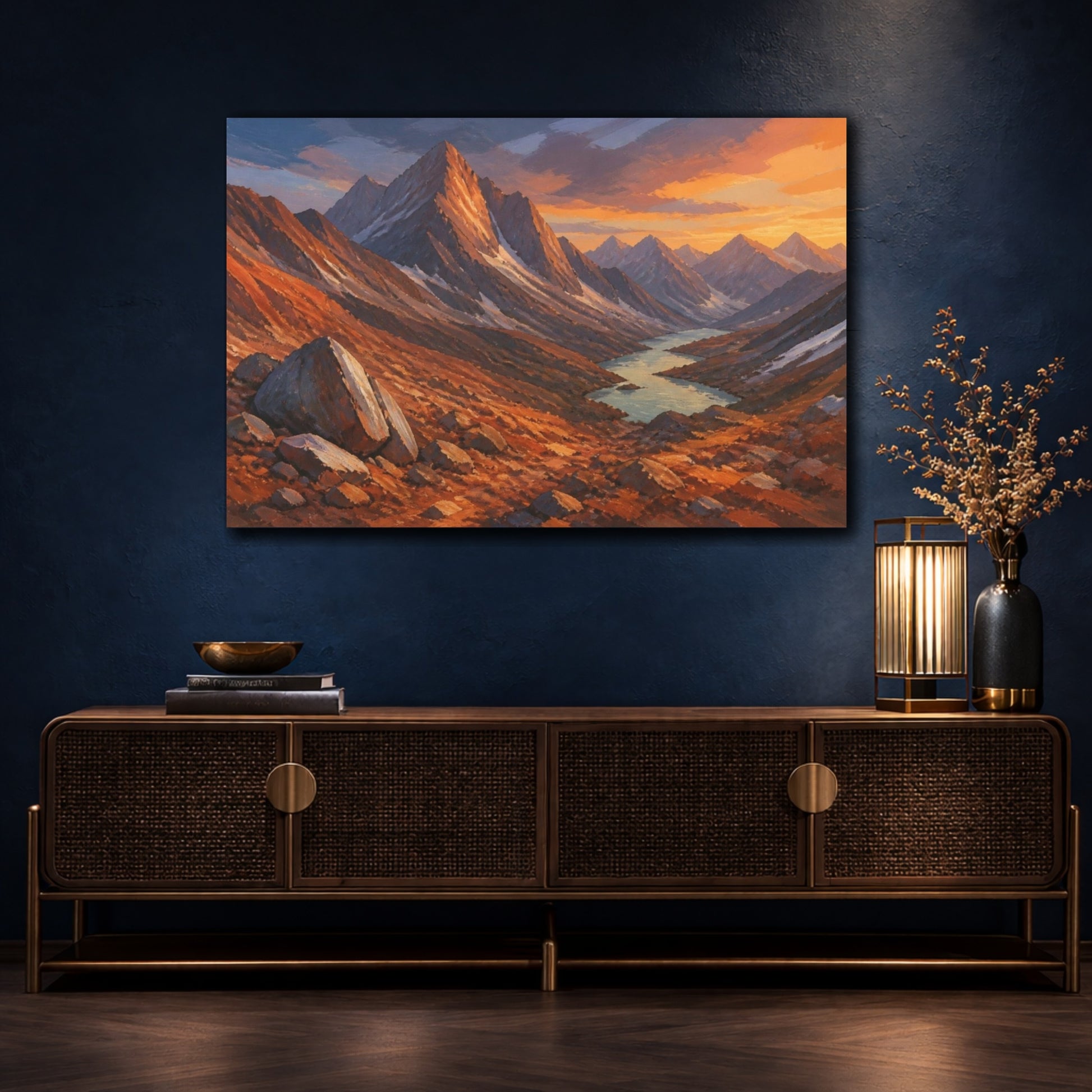 Mockup 4. Sunlit Mountain Pass shown as canvas print