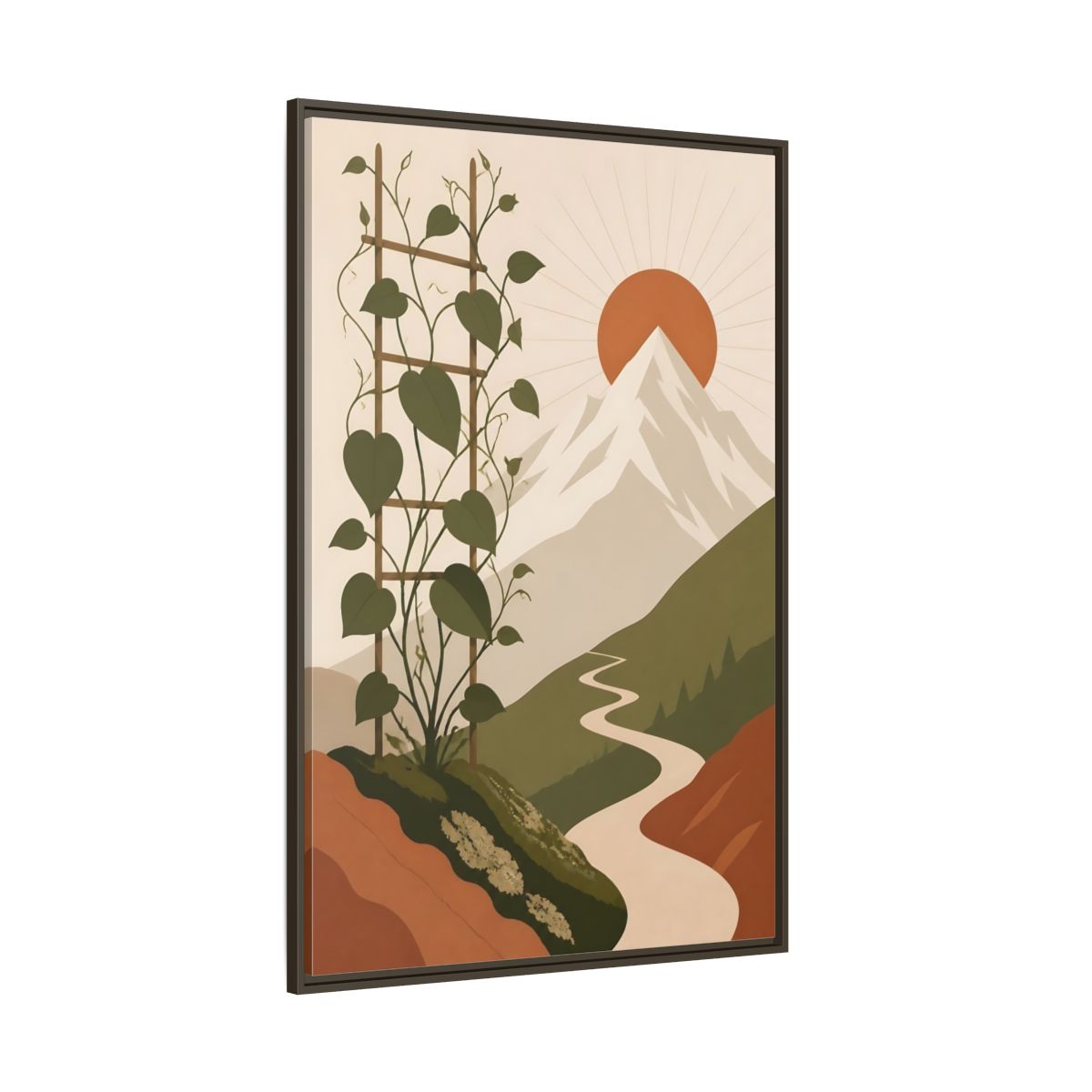 Side Mockup 8. Sunlit Mountain Path shown as framed canvas print