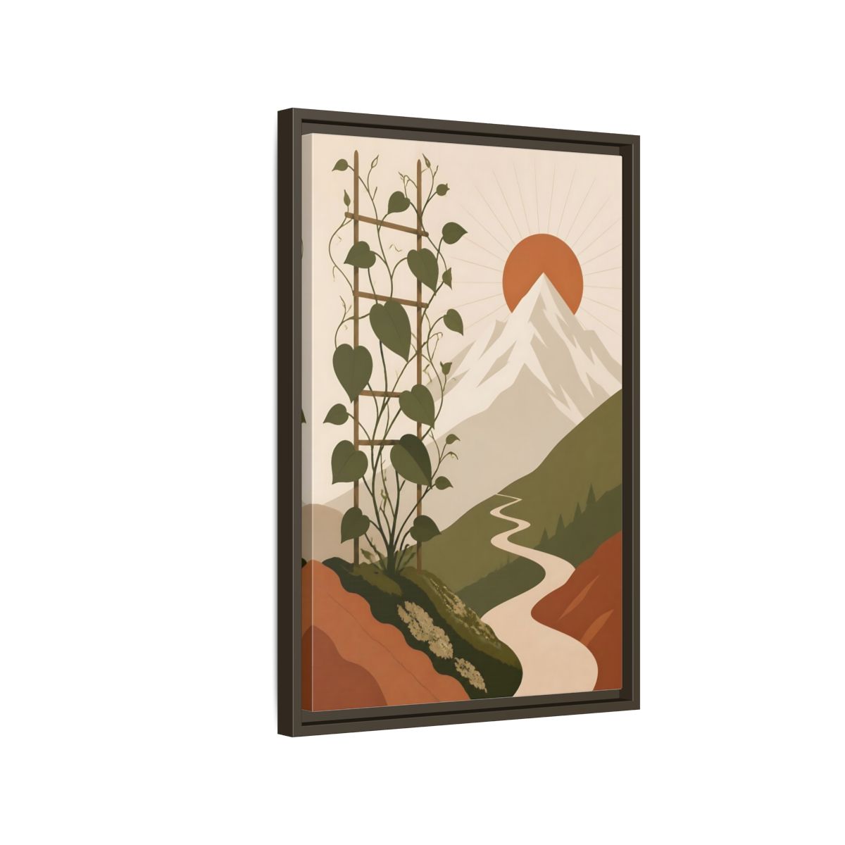 Side Mockup 2. Sunlit Mountain Path shown as framed canvas print