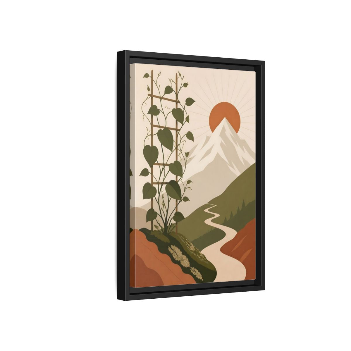 Side Mockup 6. Sunlit Mountain Path shown as framed canvas print