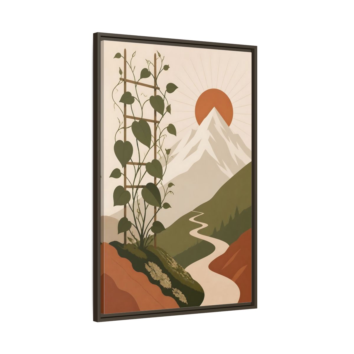 Main Mockup. Sunlit Mountain Path shown as framed canvas print