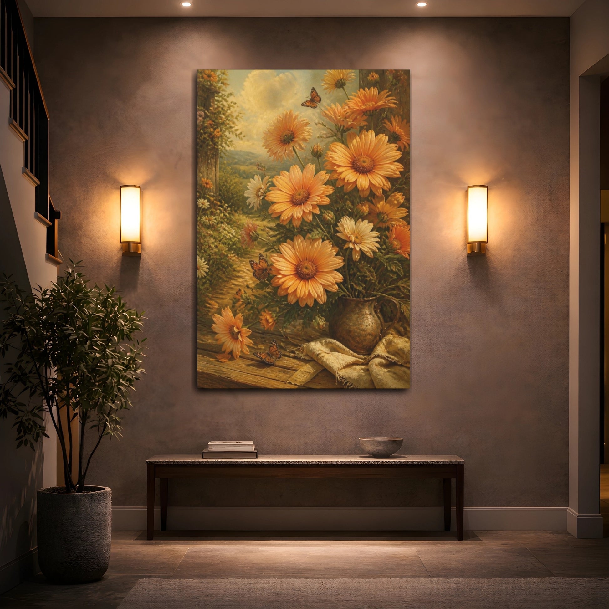 Mockup 2. Sunlit Orange Flowers Bouquet shown as canvas print