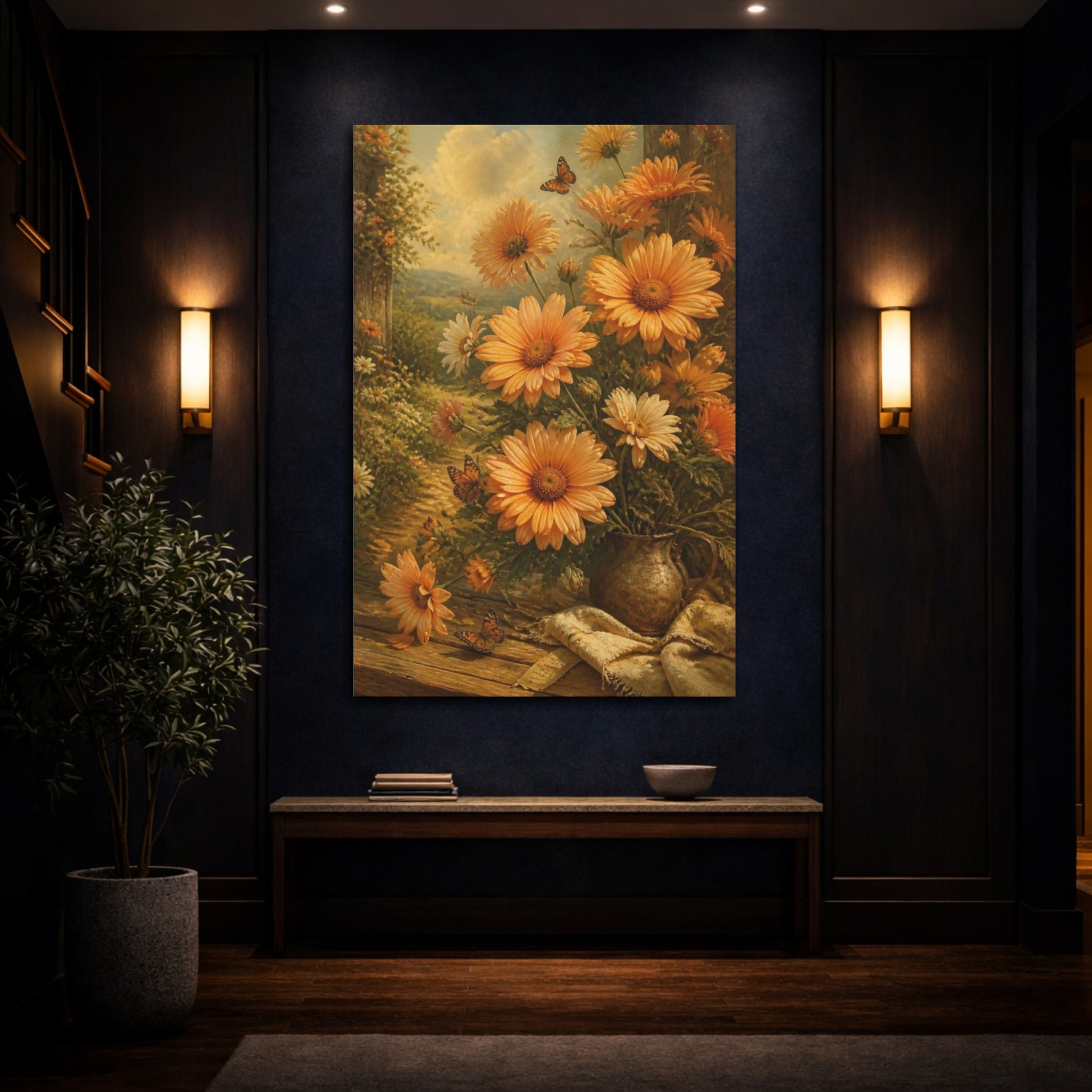 Mockup 4. Sunlit Orange Flowers Bouquet shown as canvas print