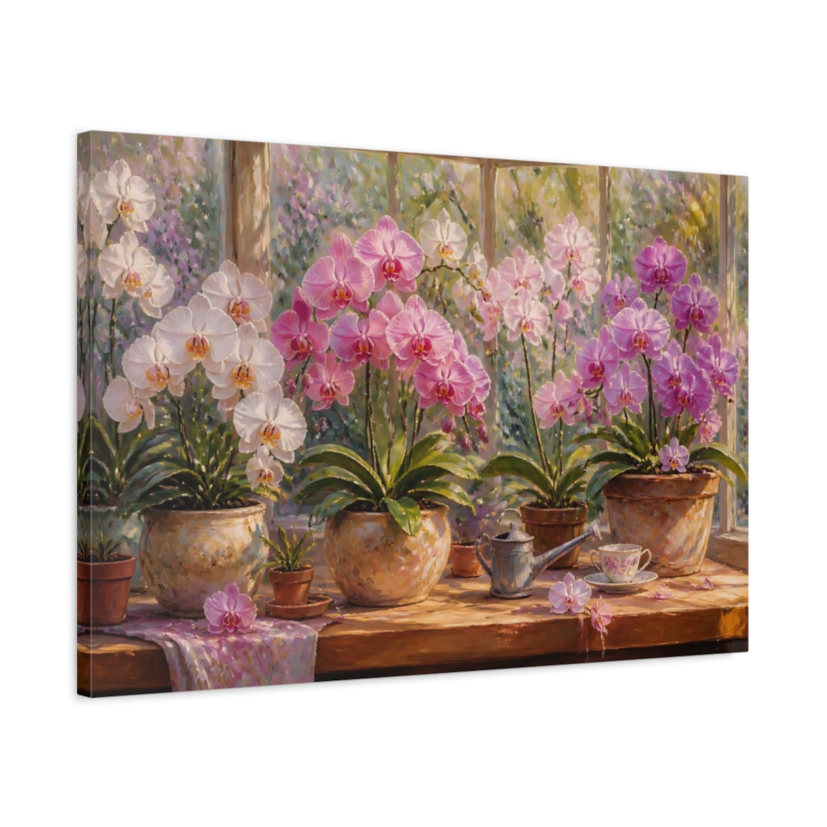 Side Mockup 2. Sunlit Orchid Arrangement shown as canvas print
