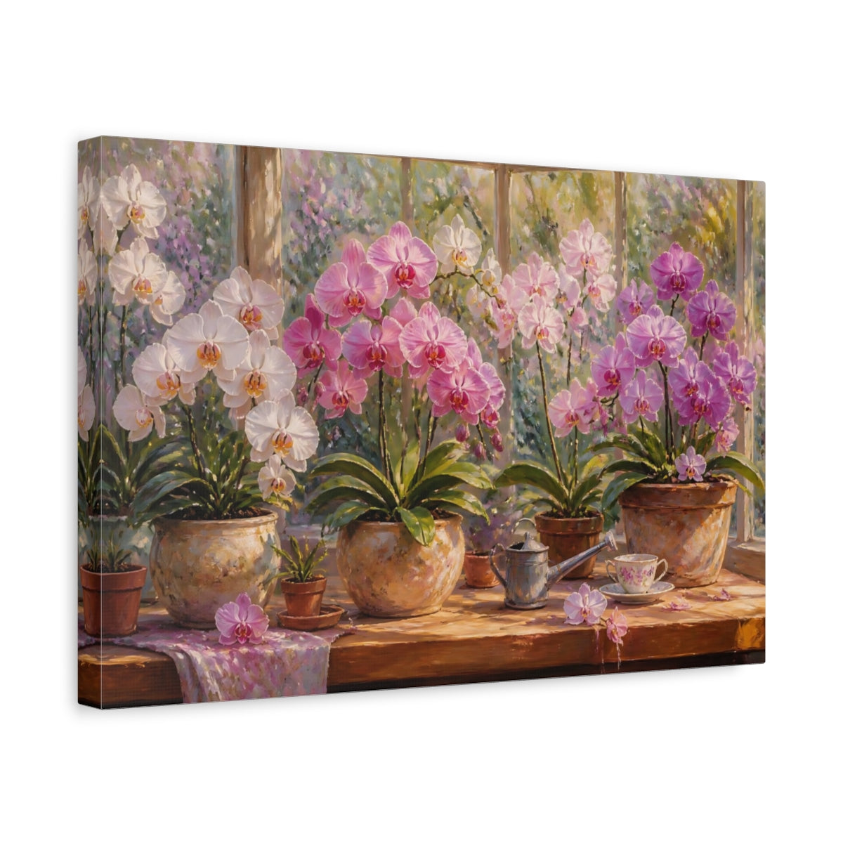 Side Mockup 4. Sunlit Orchid Arrangement shown as canvas print