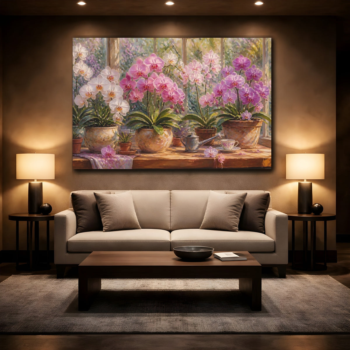 Mockup 2. Sunlit Orchid Arrangement shown as canvas print