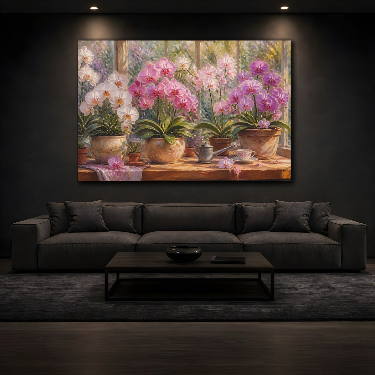 Mockup 3. Sunlit Orchid Arrangement shown as canvas print