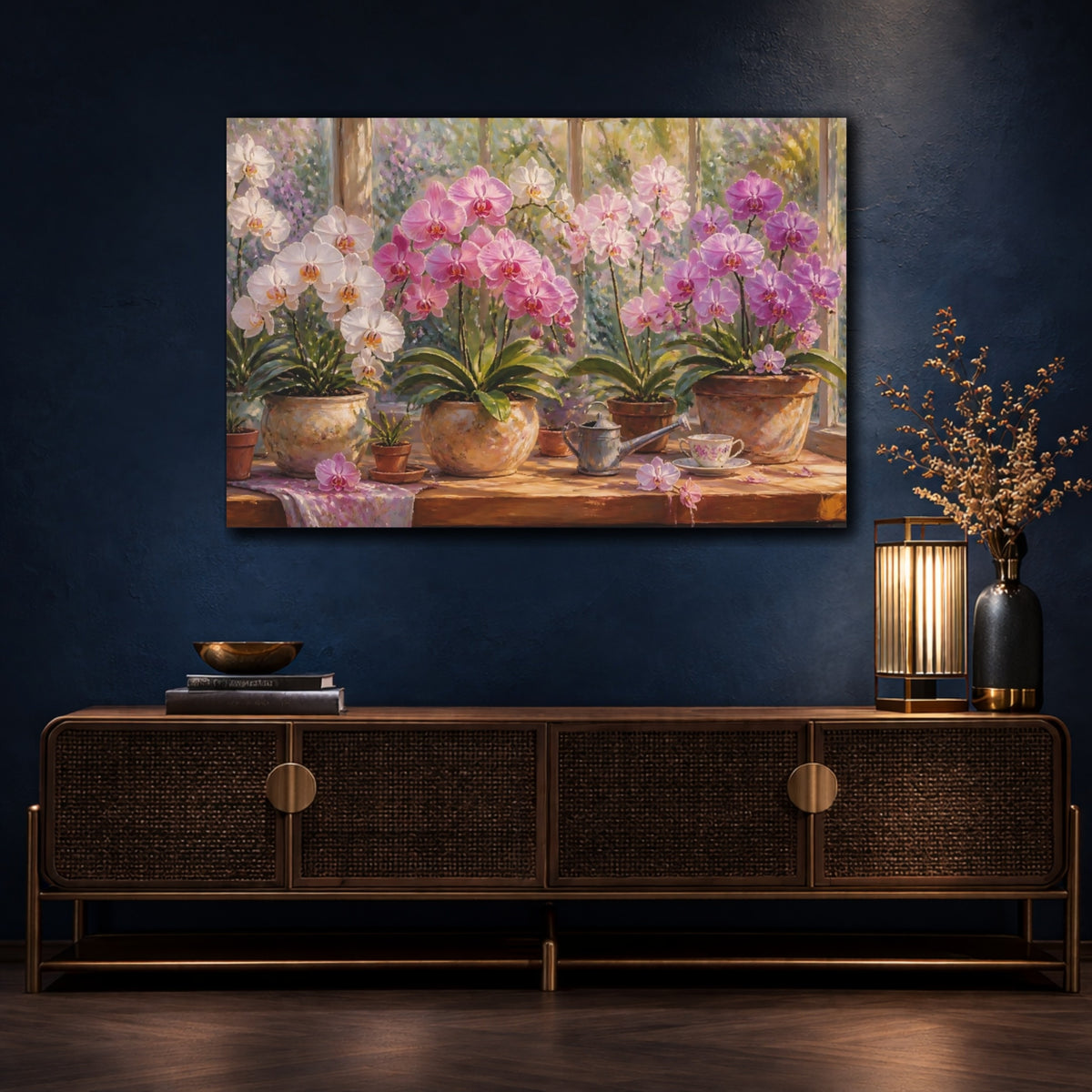 Mockup 4. Sunlit Orchid Arrangement shown as canvas print