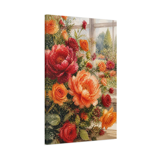 Main Mockup. Sunlit Peonies And Roses shown as canvas print