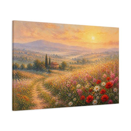 Main Mockup. Sunlit Poppy Meadow shown as canvas print