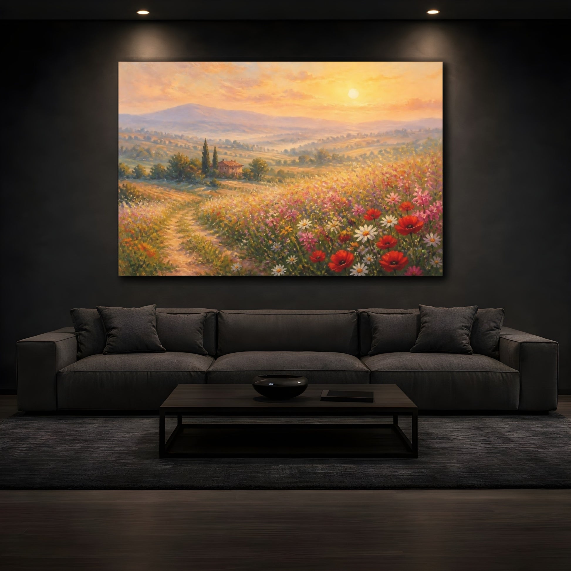 Mockup 3. Sunlit Poppy Meadow shown as canvas print