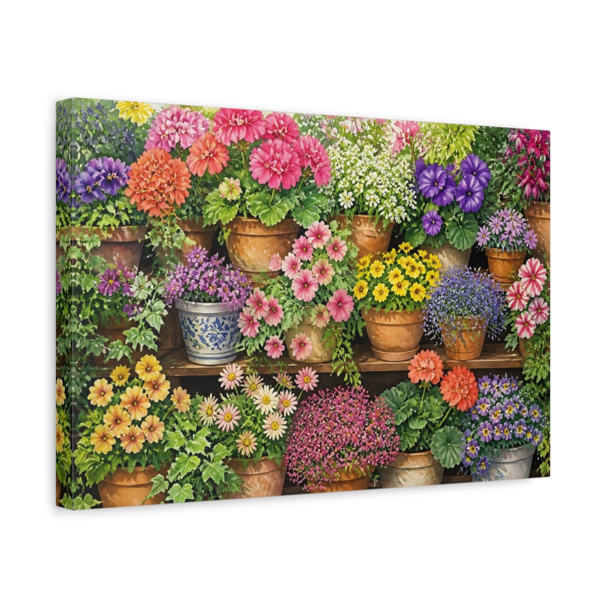 Side Mockup 4. Sunlit Potted Flower Shelf shown as canvas print