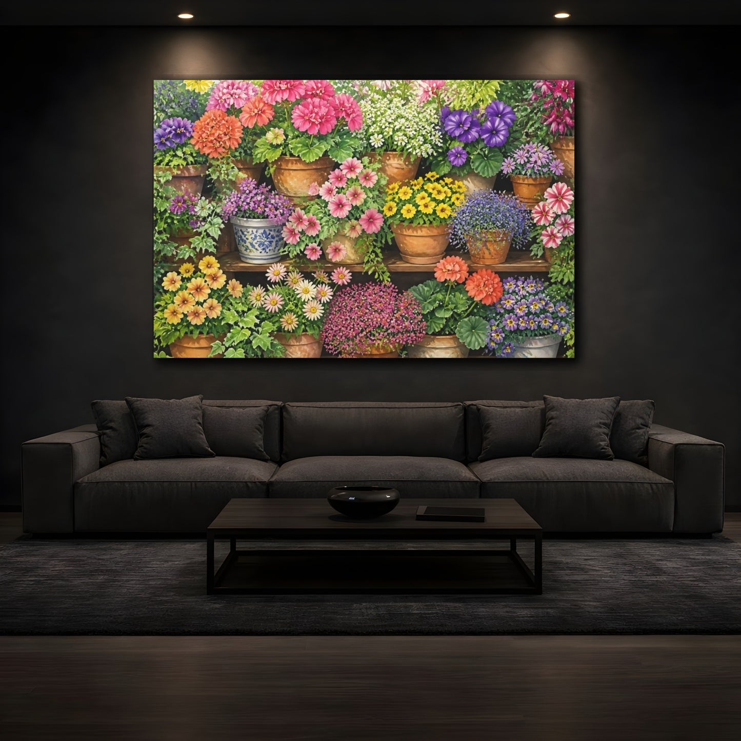 Mockup 3. Sunlit Potted Flower Shelf shown as canvas print
