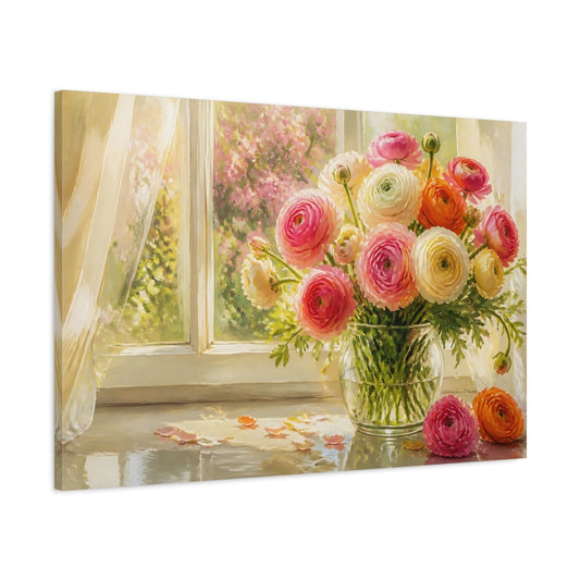 Main Mockup. Sunlit Ranunculus Bouquet shown as canvas print
