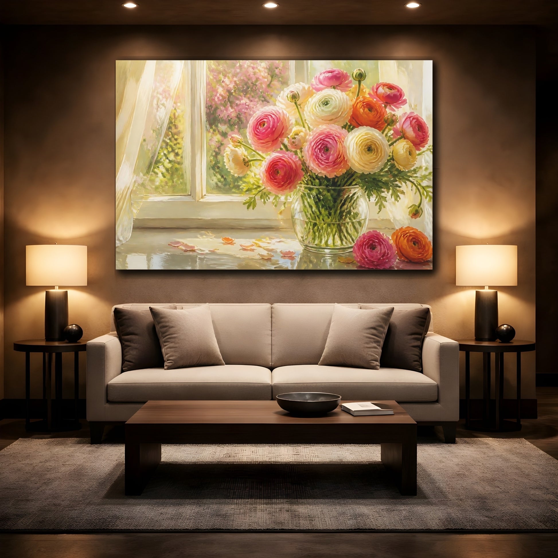 Mockup 2. Sunlit Ranunculus Bouquet shown as canvas print