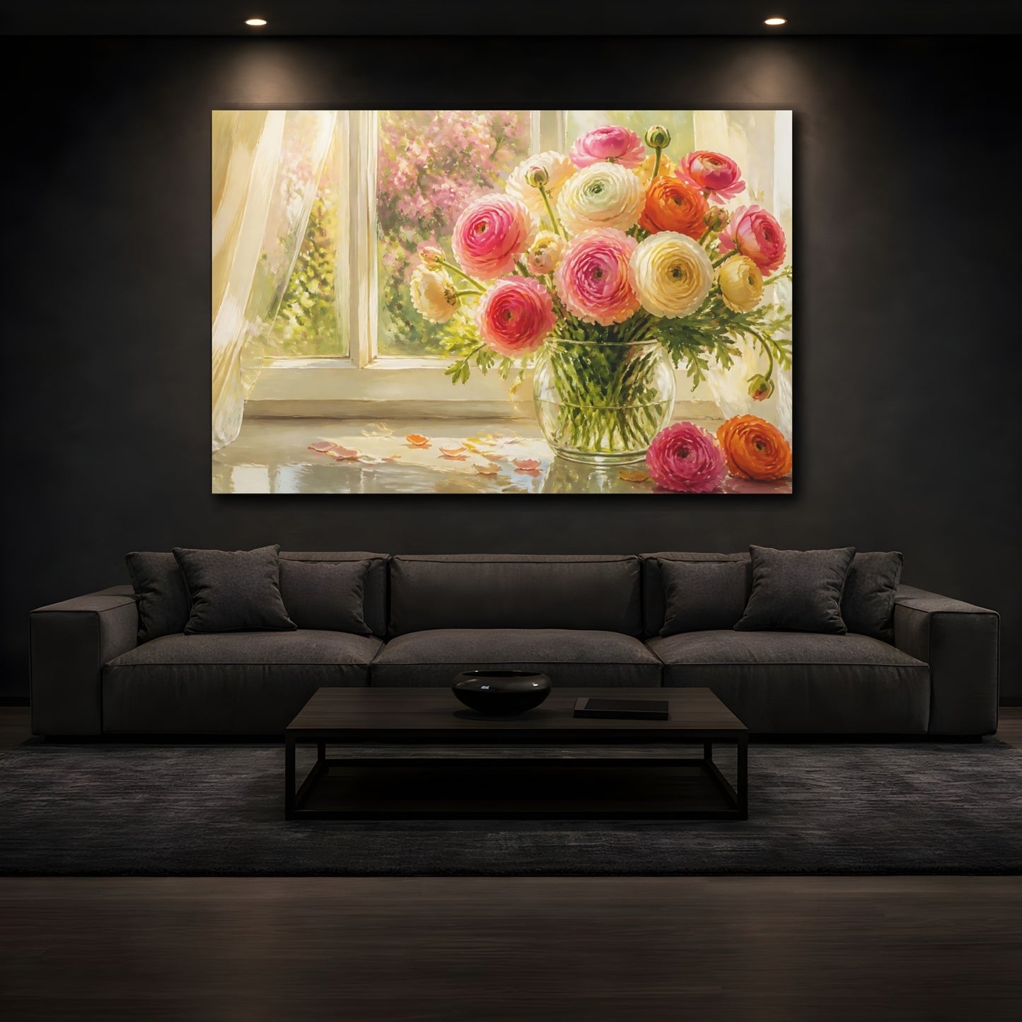 Mockup 3. Sunlit Ranunculus Bouquet shown as canvas print