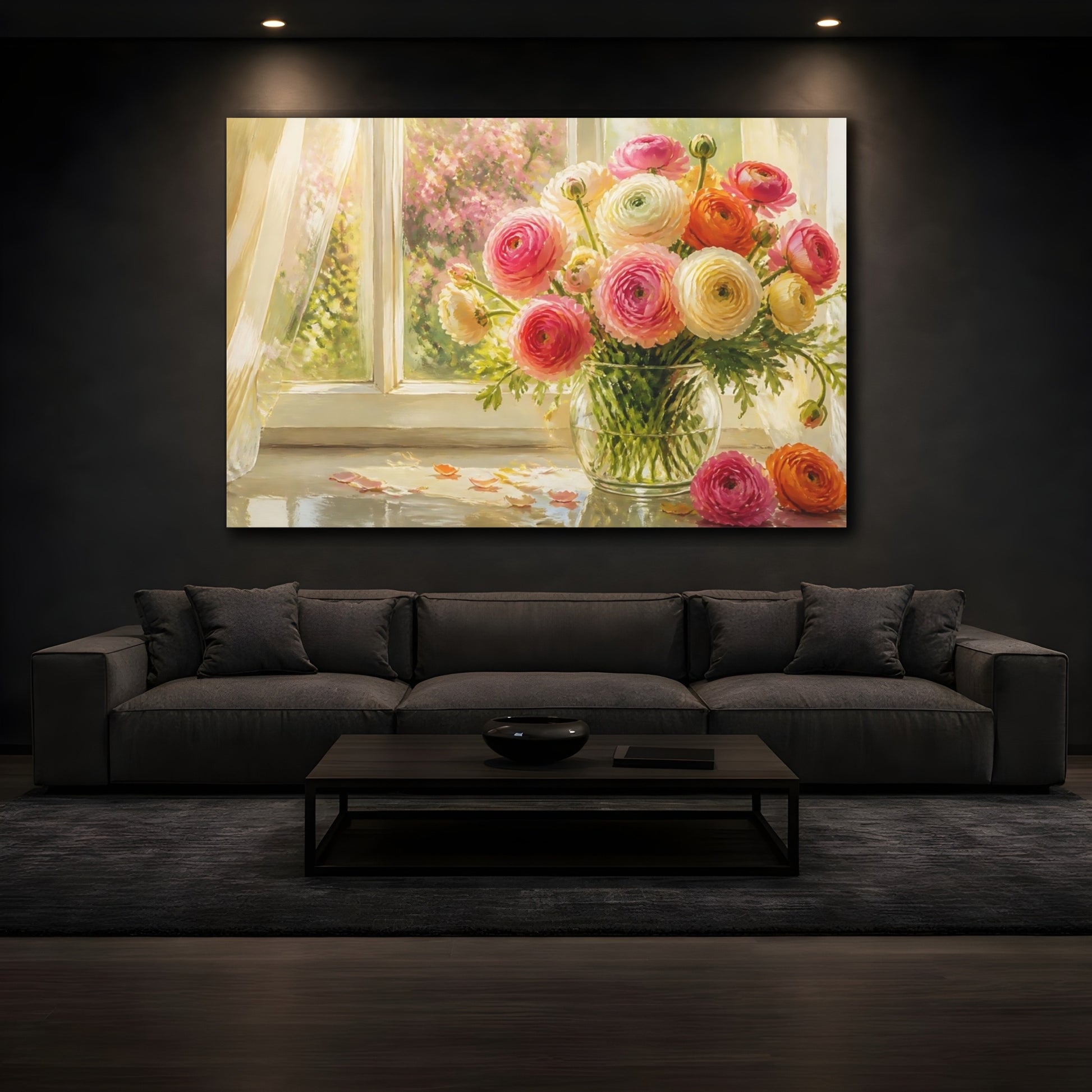 Mockup 3. Sunlit Ranunculus Bouquet shown as canvas print