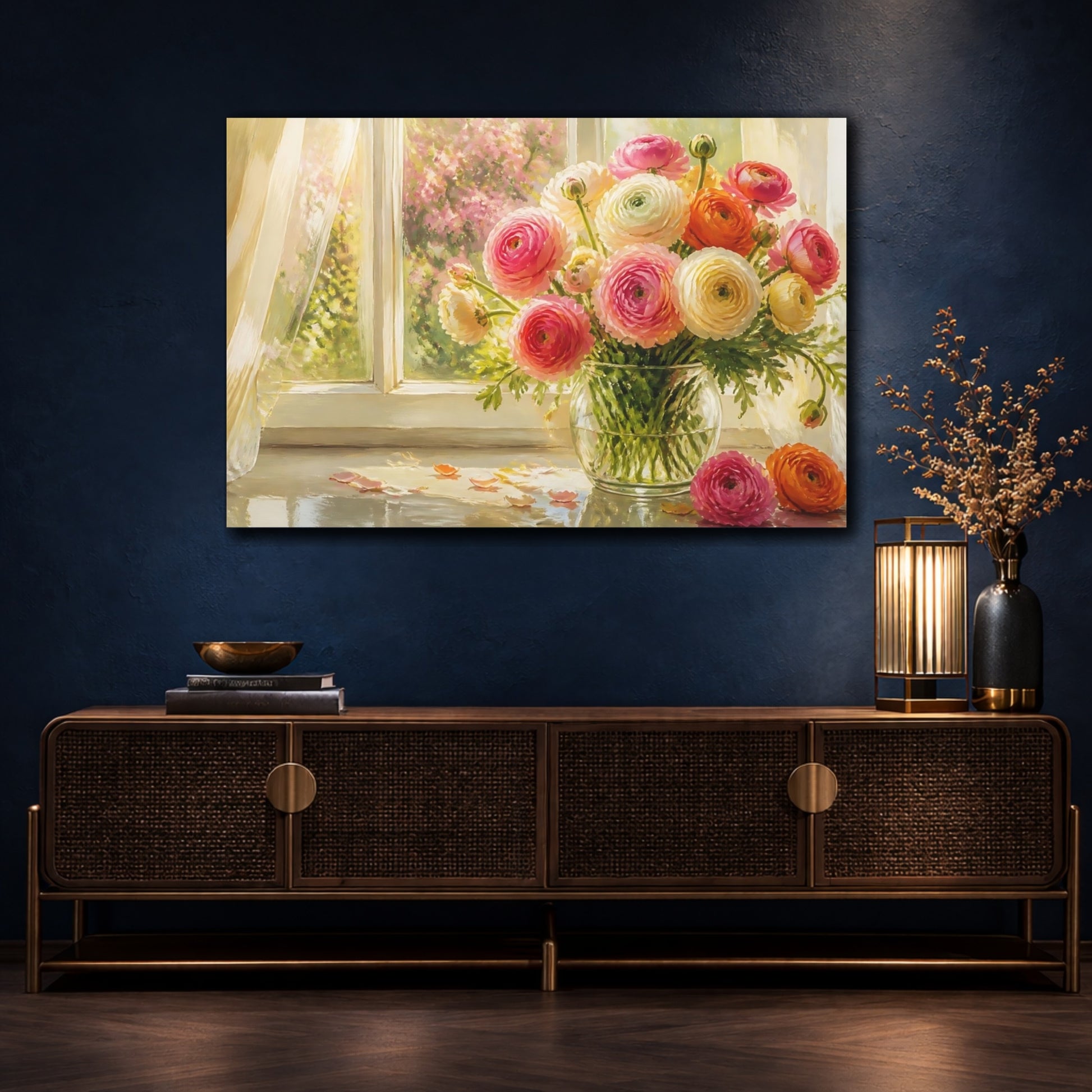 Mockup 4. Sunlit Ranunculus Bouquet shown as canvas print
