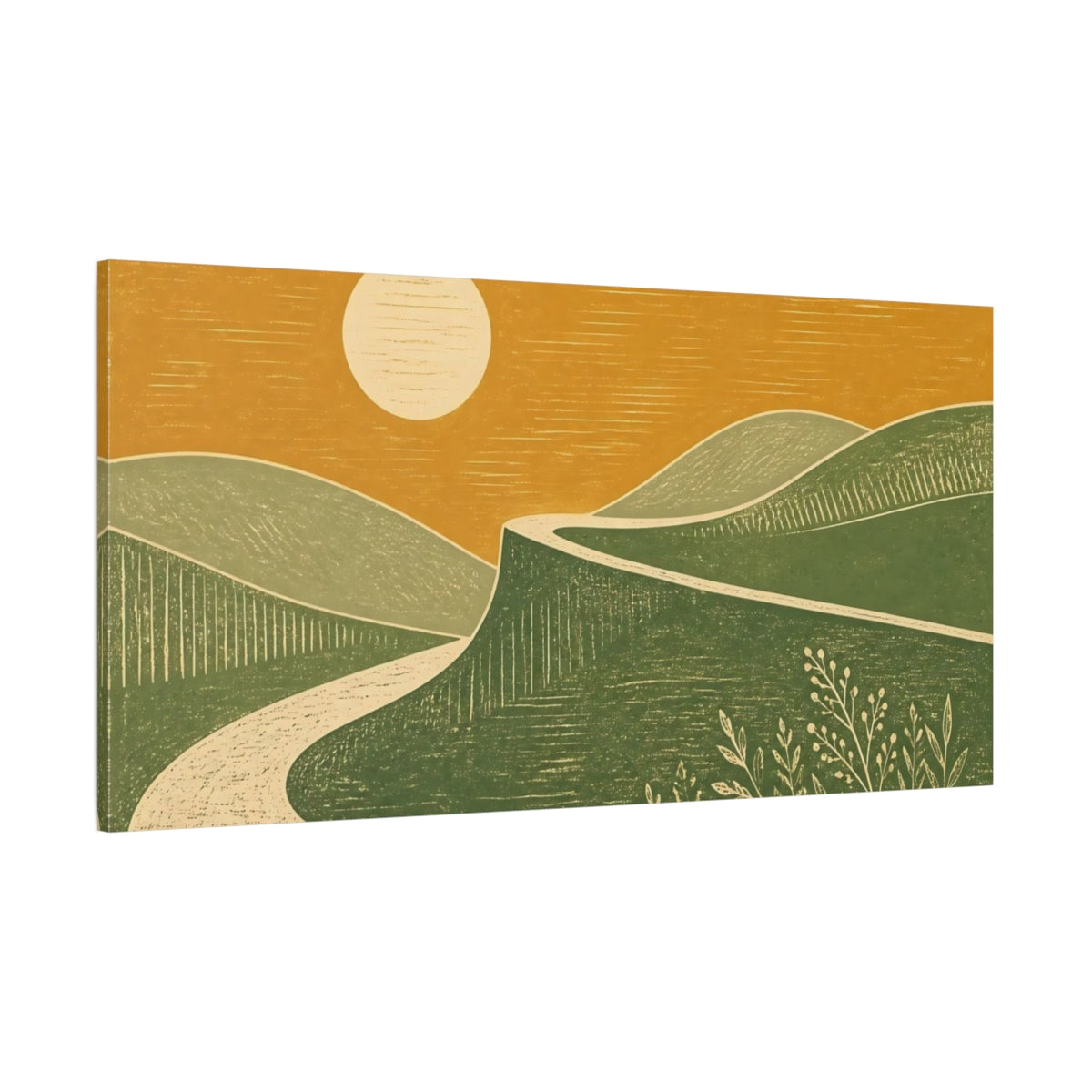 Side Mockup 2. Sunlit Rolling Hills shown as canvas print