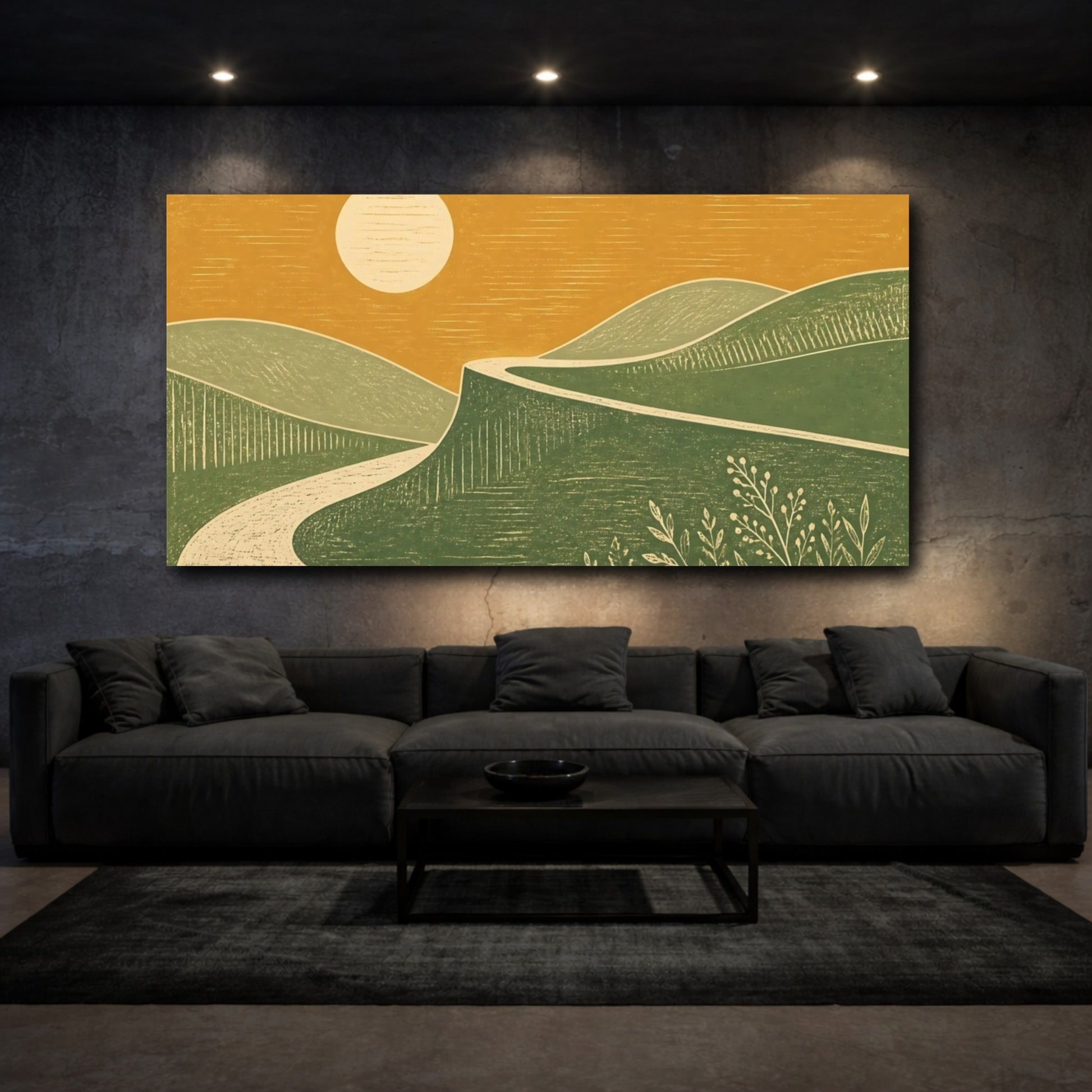 Mockup 3. Sunlit Rolling Hills shown as canvas print