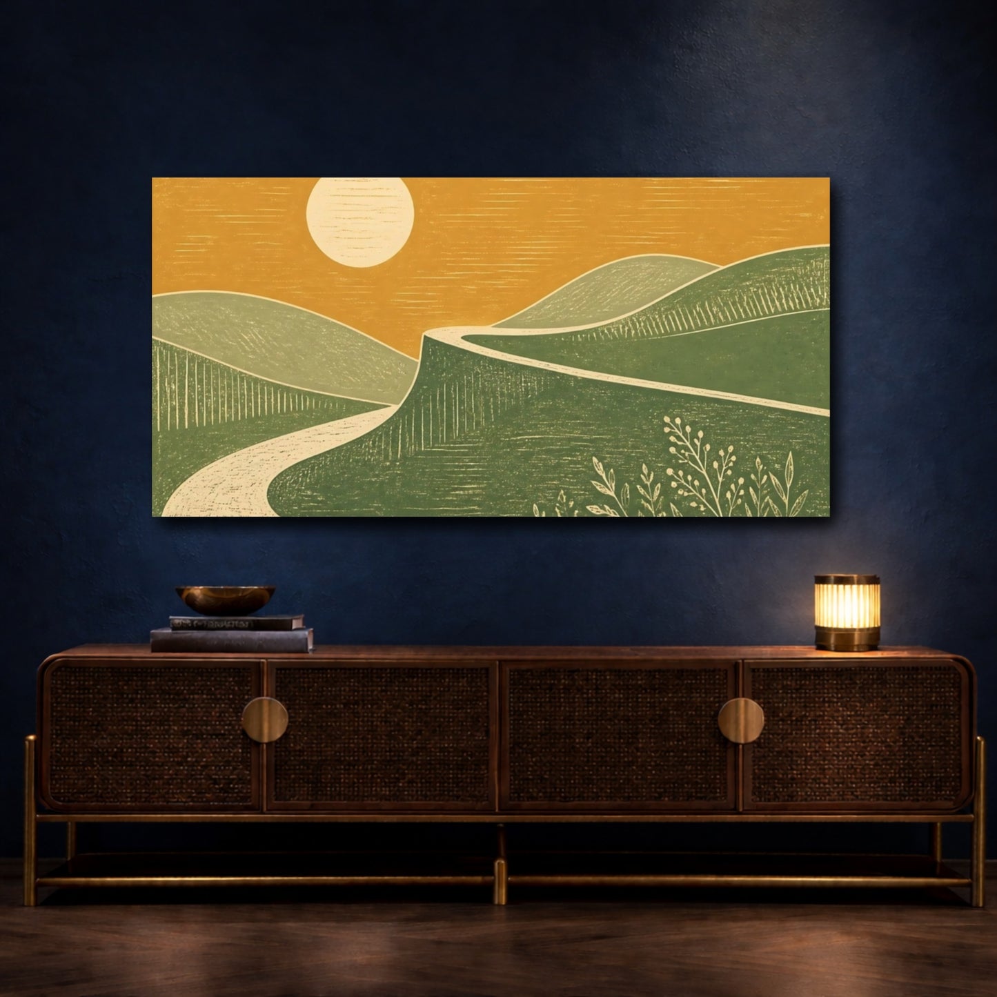 Mockup 4. Sunlit Rolling Hills shown as canvas print