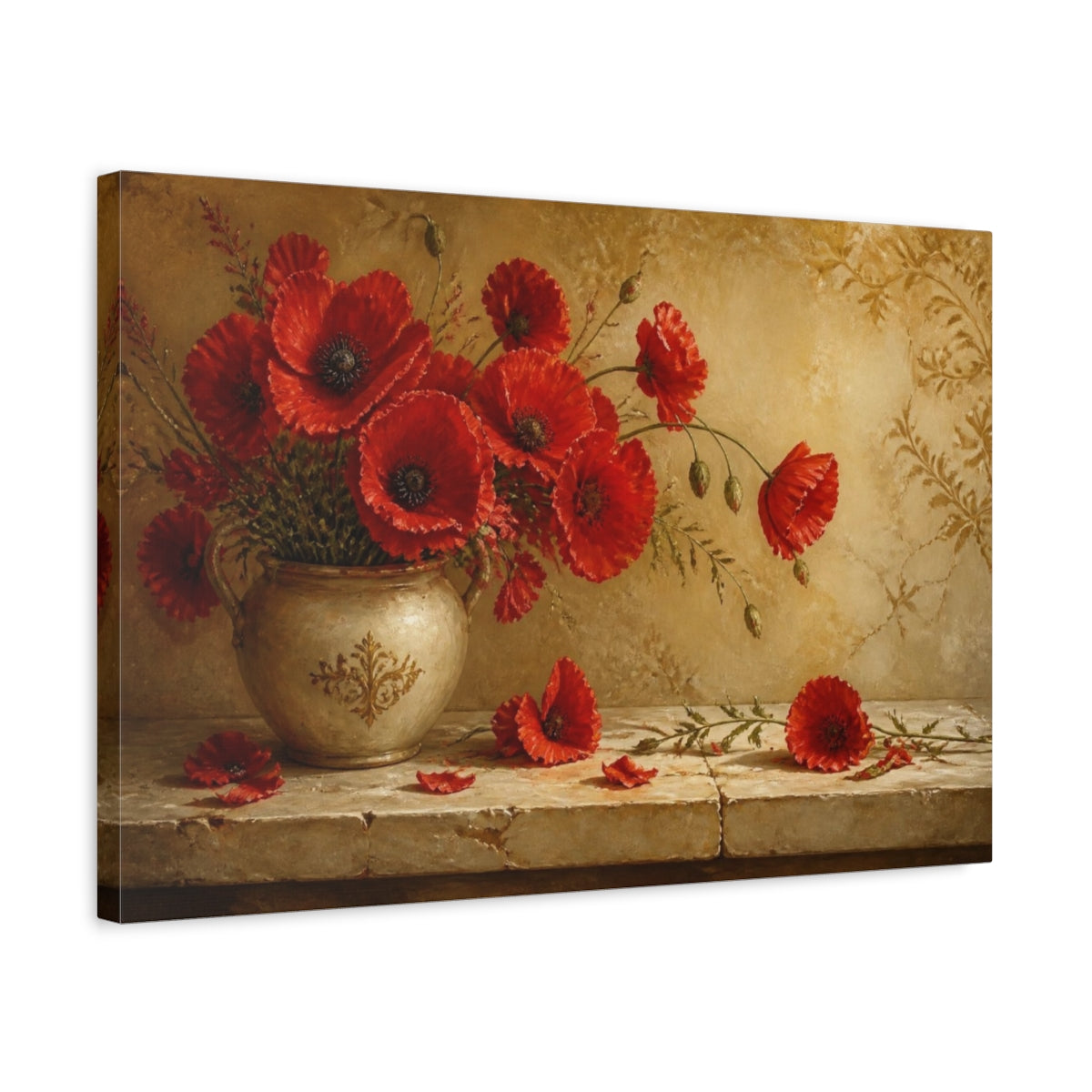 Side Mockup 3. Sunlit Ruby Poppies shown as canvas print