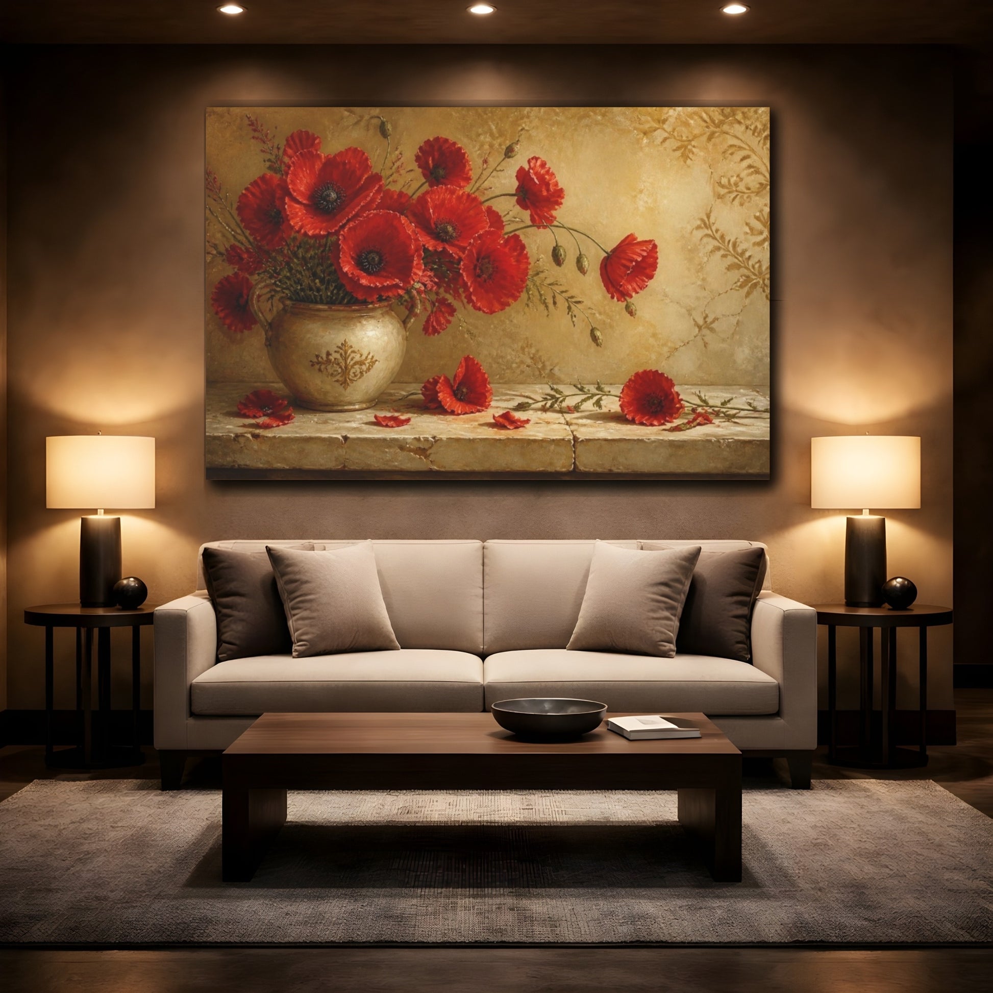 Mockup 2. Sunlit Ruby Poppies shown as canvas print