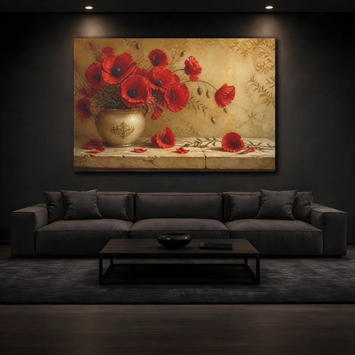 Mockup 3. Sunlit Ruby Poppies shown as canvas print