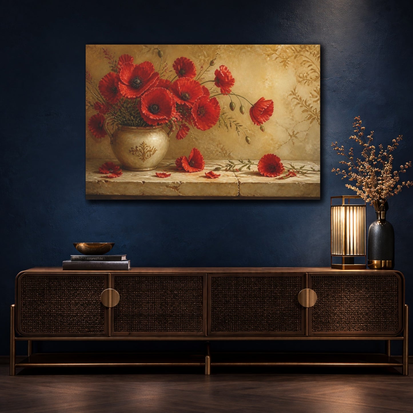 Mockup 4. Sunlit Ruby Poppies shown as canvas print