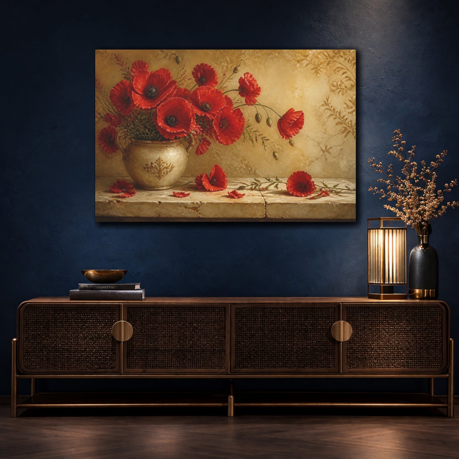 Mockup 4. Sunlit Ruby Poppies shown as canvas print