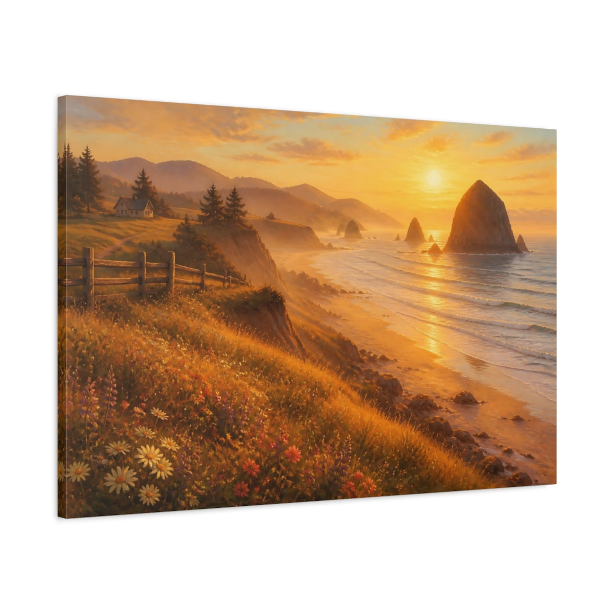 Main Mockup. Sunlit Sea Stack shown as canvas print