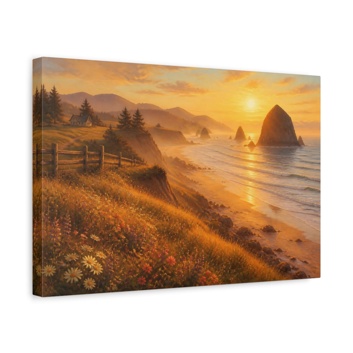 Side Mockup 4. Sunlit Sea Stack shown as canvas print