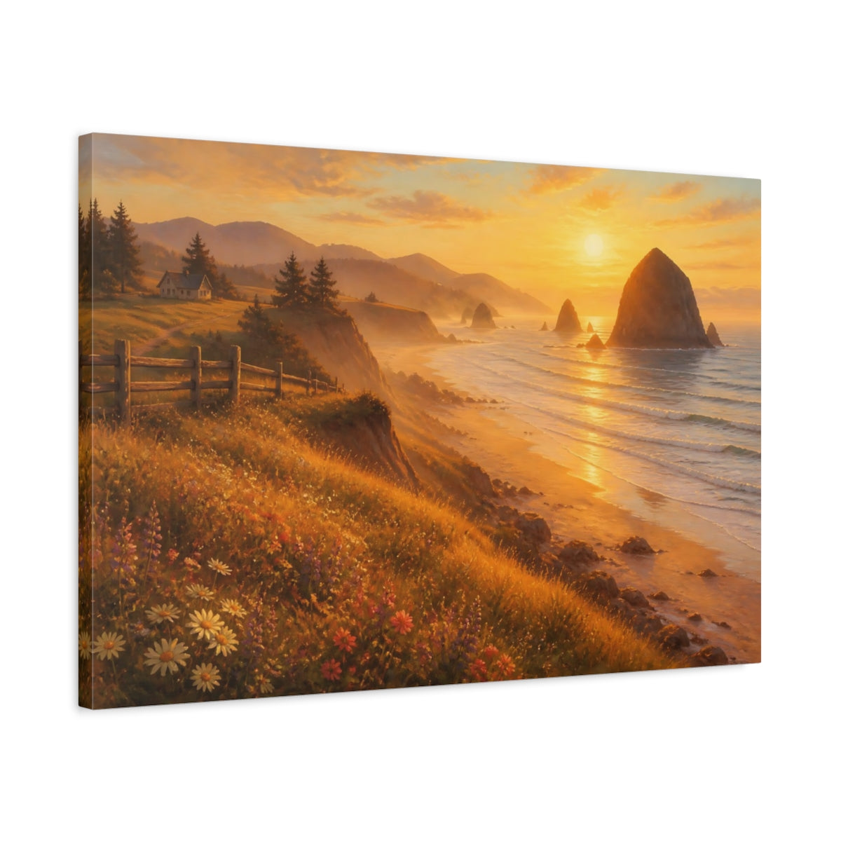 Side Mockup 2. Sunlit Sea Stack shown as canvas print