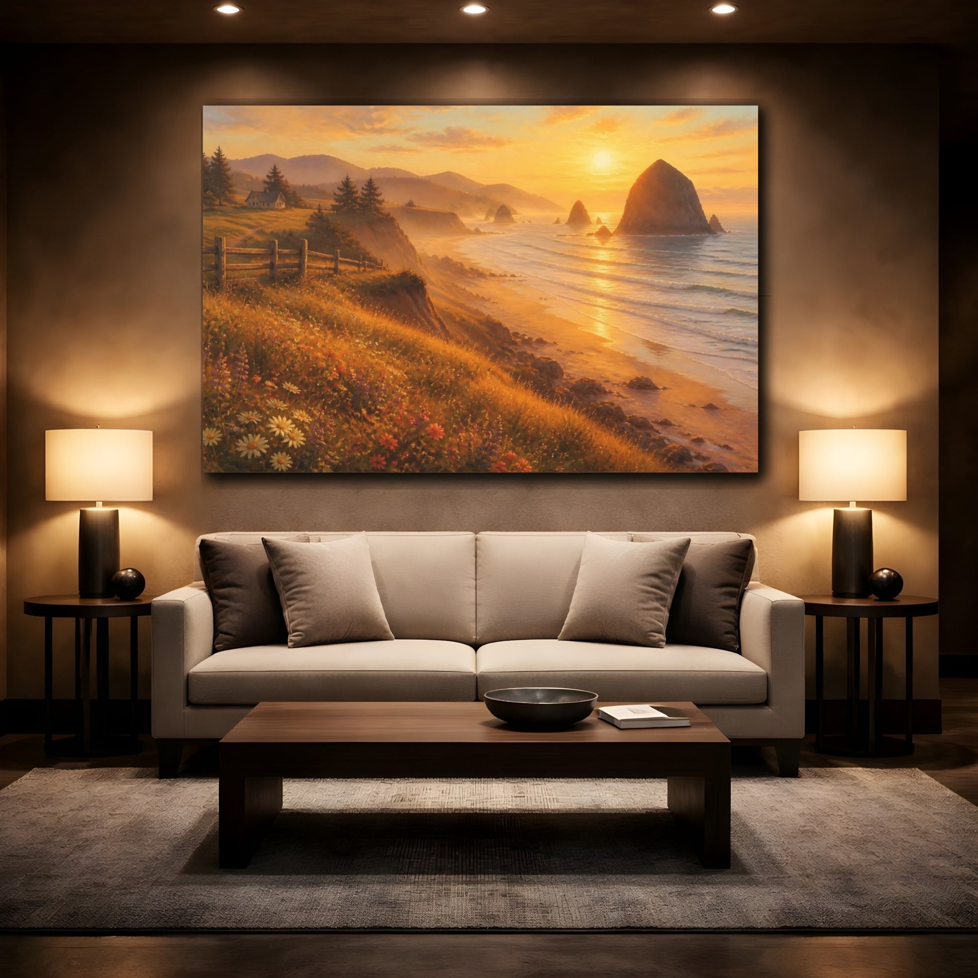 Mockup 2. Sunlit Sea Stack shown as canvas print