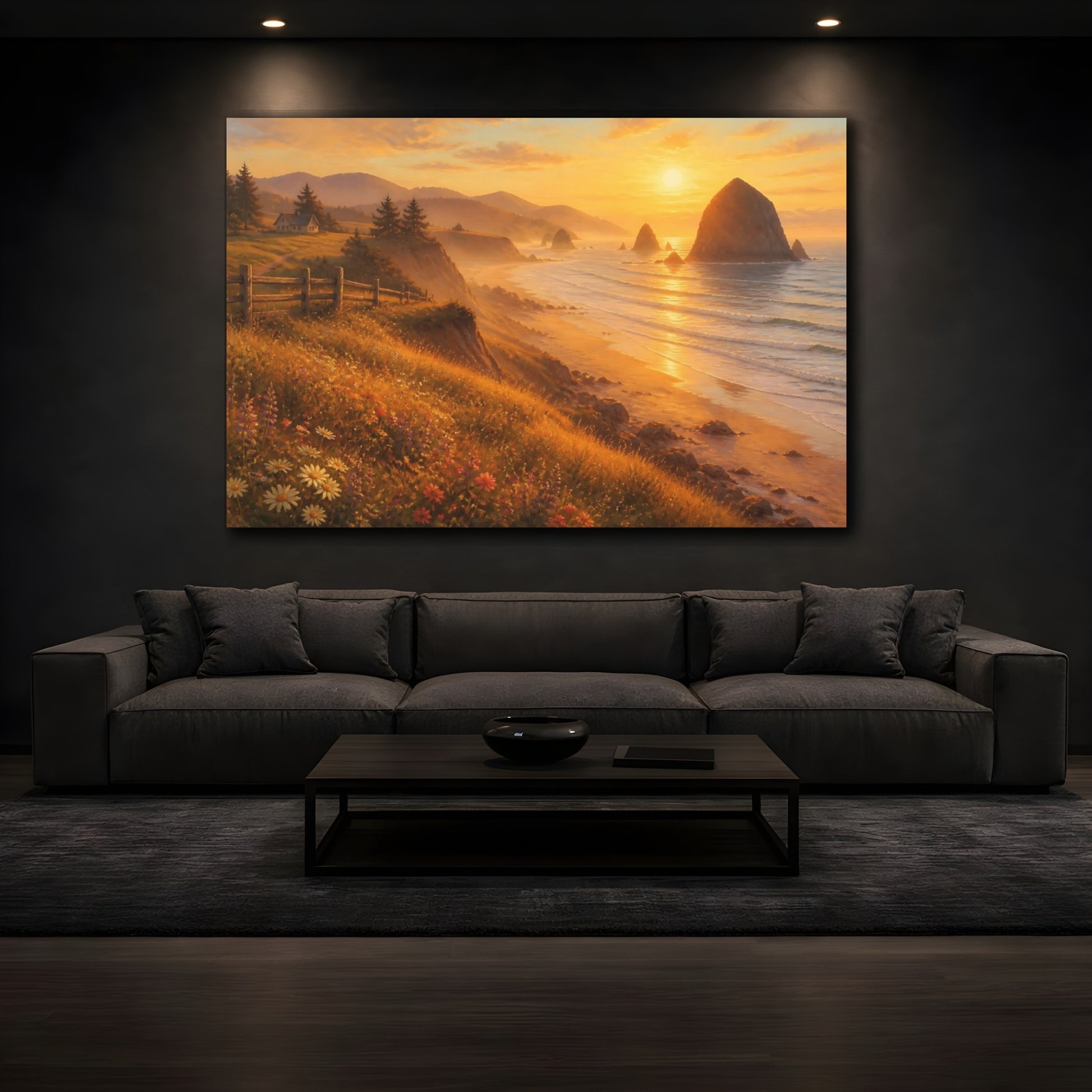 Mockup 3. Sunlit Sea Stack shown as canvas print