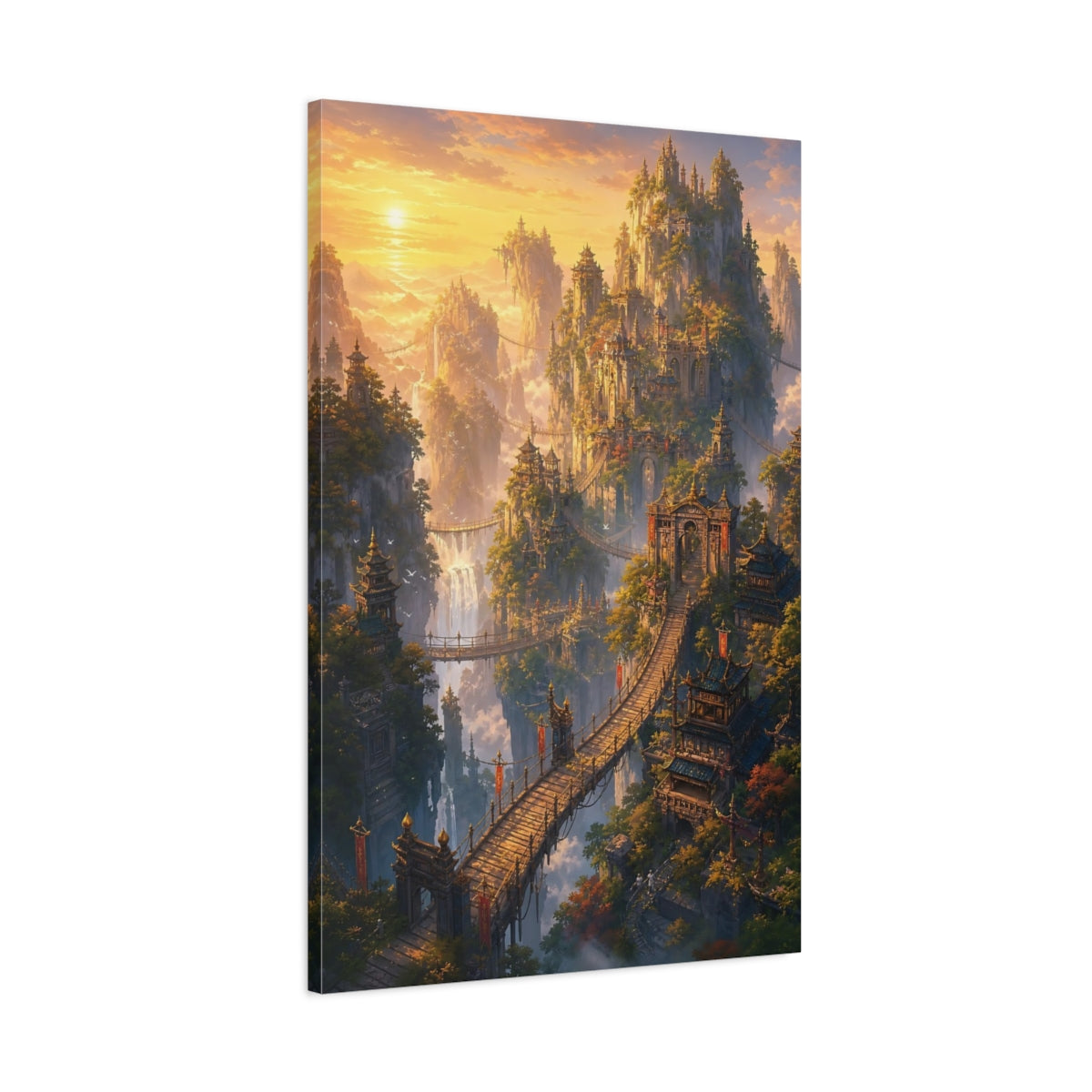 Main Mockup. Sunlit Skybridge City shown as canvas print